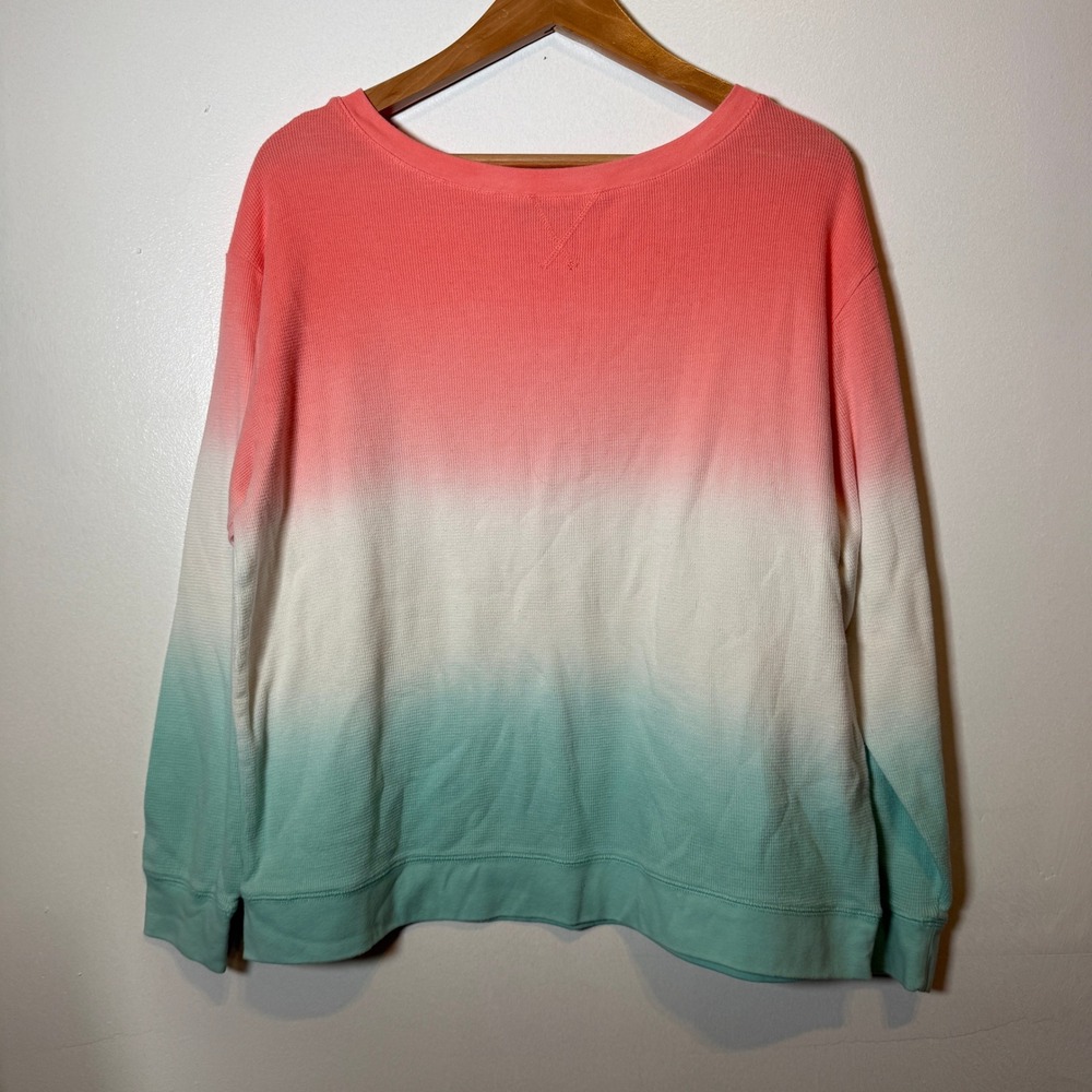 Splendid Womens Ombre Waffle Knit Thermal Sweatshirt Pink Mint Green Size M